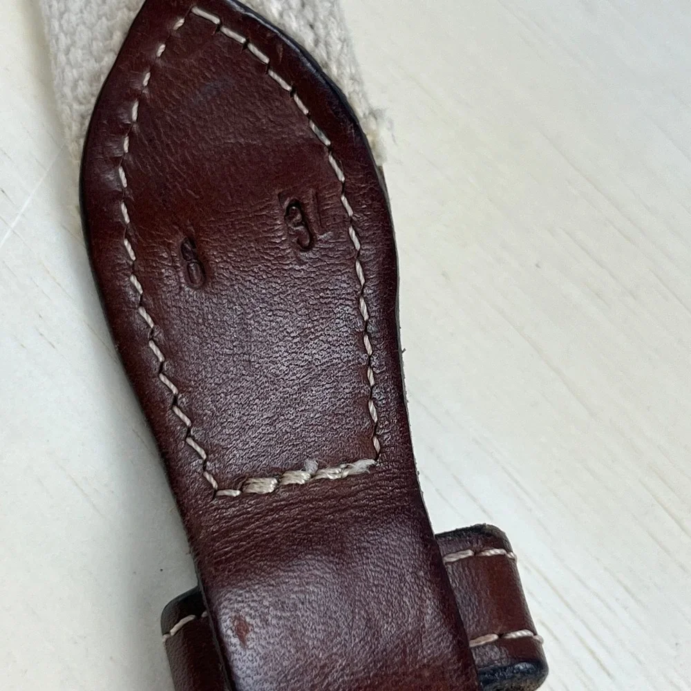 Nautical Sailboat Canvas Leather Belt Navy Solid Brass Buckle Size 34 preppy